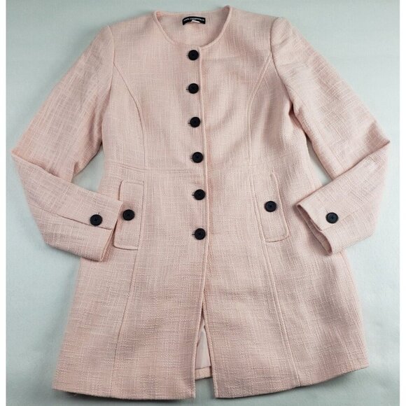 Karl Lagerfeld Tweed Jacket Womens 8 Pink Peach Button Front Mid Length Blazer - Picture 1 of 11